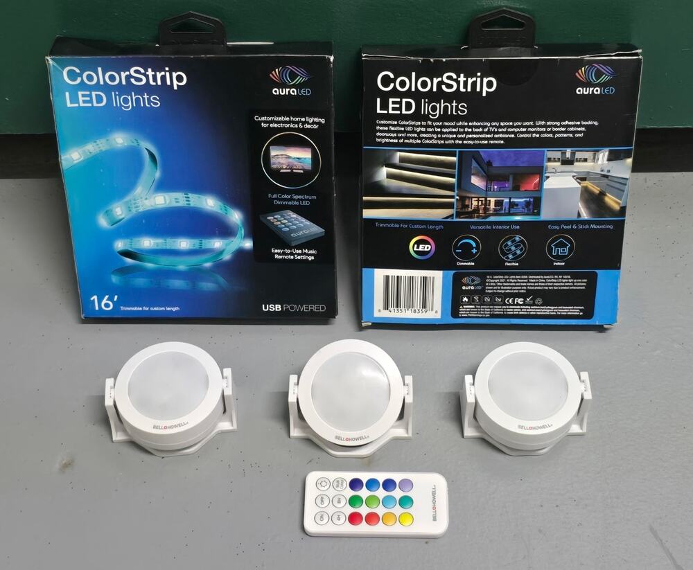 2 Aura LED ColorStrip Lights, 16 Feet With Remote, 3 LED Pods With Remote